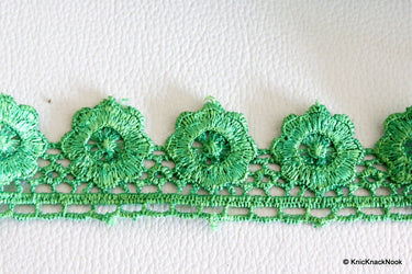 Green Embroidered Flower Lace Trim, Approx 32mm wide
